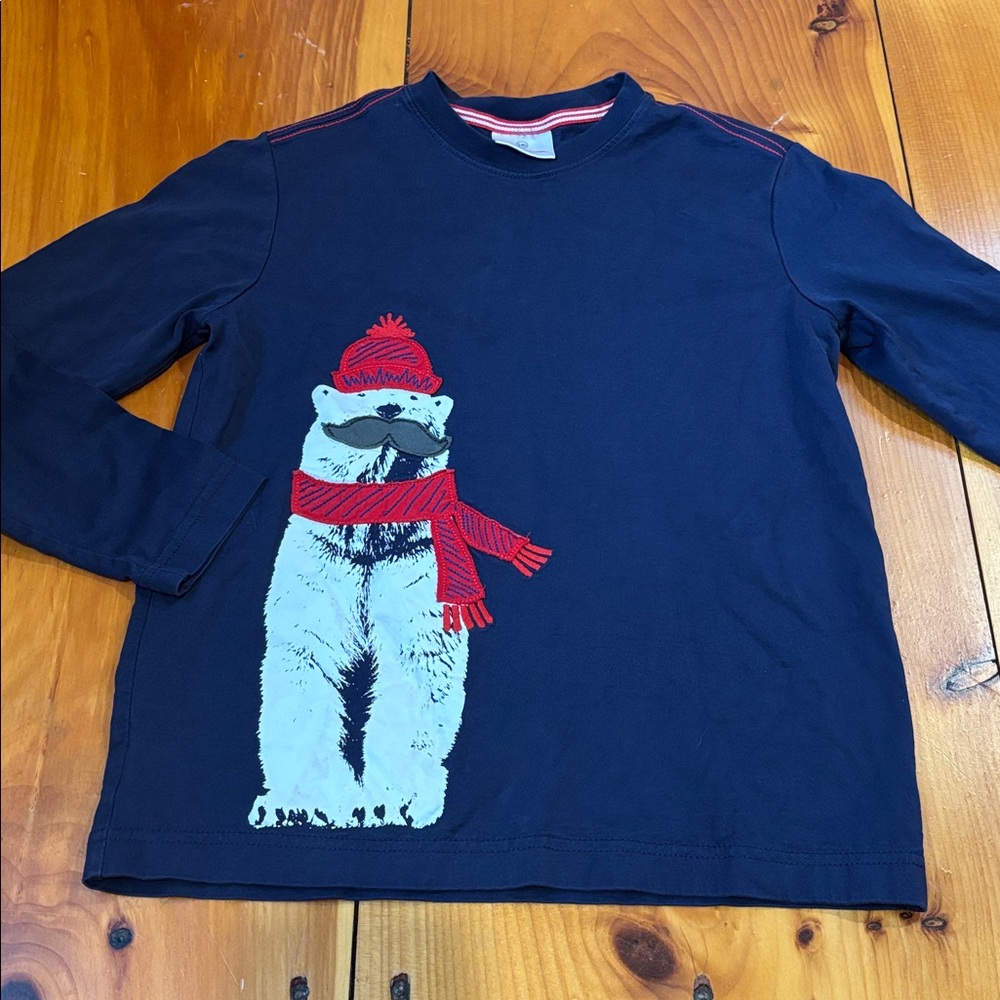 HANNA ANDERSSON 140 Navy Blue Polar Bear Graphic Long Sleeve Shirt Cotton
